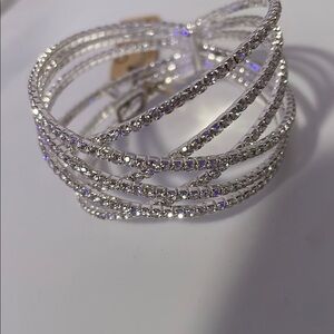 Intricate Silver Interwoven Bracelet with Sparkling Stones